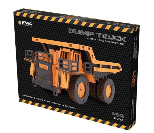 Eco Wood Art 3D Mechanical Puzzle, Dump Truck, 3977, Orange, 20.6x10.7x12.5cm