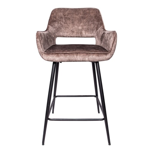 Fal LOW Velvet Brown Bar Stool Black Metal Leg