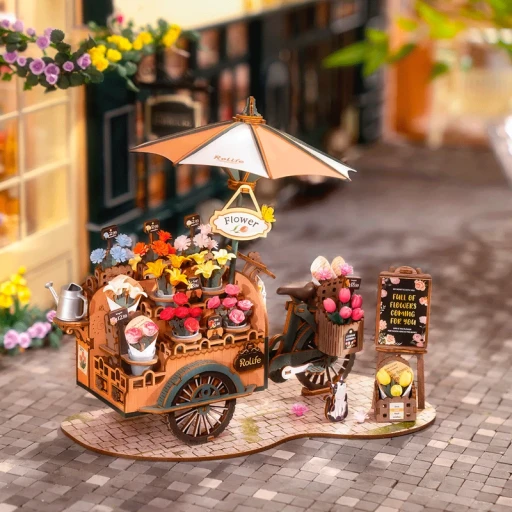 DIY 3D Wooden Model Construction Package, Blossom Cart, Robotime, TGS03, 24.2x16.3x21cm