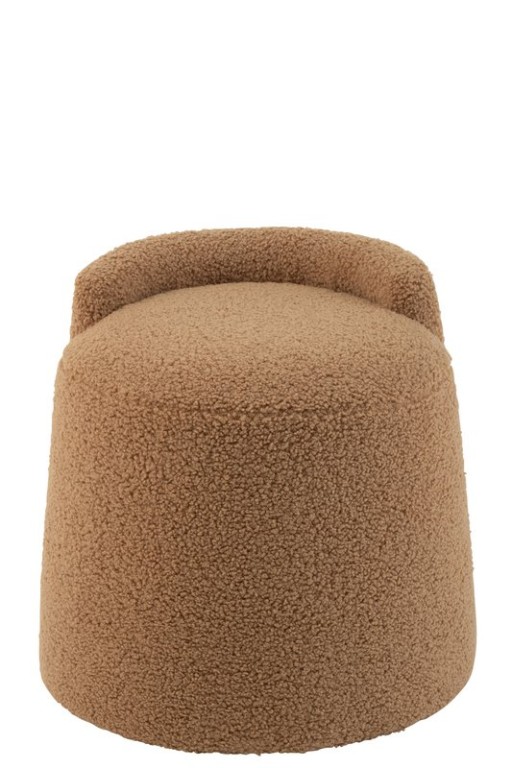 J-Line Poef Teddy Round+Rugleuing Bouclé Camel
