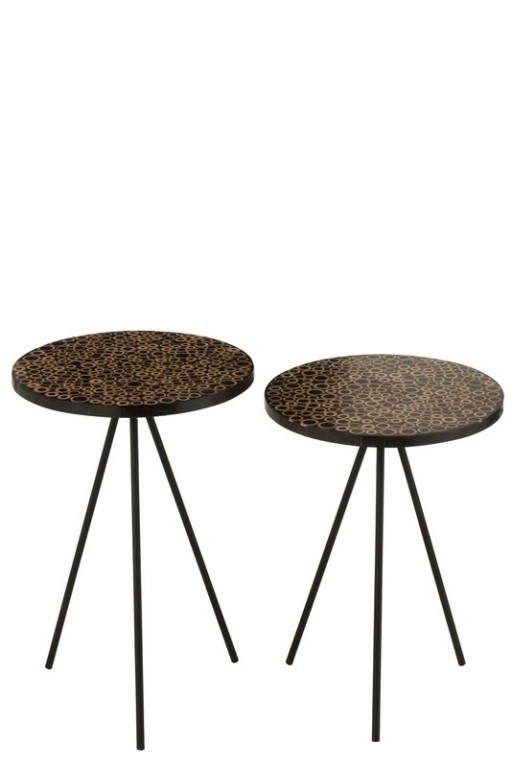 J-Line side table Rings - wood/glass - brown/black