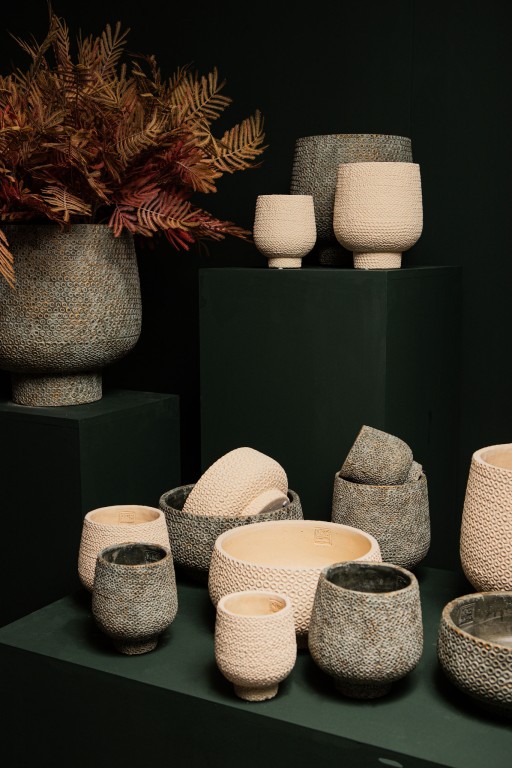 Laim Grey Cement Round Bowl Dots Pattern L