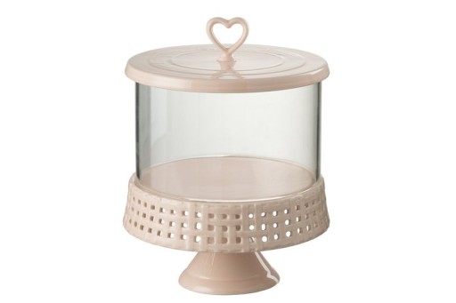 J-Line Cake plate under glass - cake stand - ceramic - pink - L