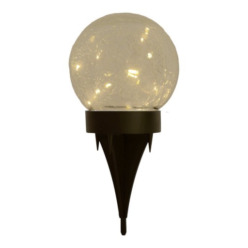 3 Set LED solar table lamp/ground skewer "Crackle" Ø 12cm, for outside, table lamp-plastic and glass, white, with integrated LED