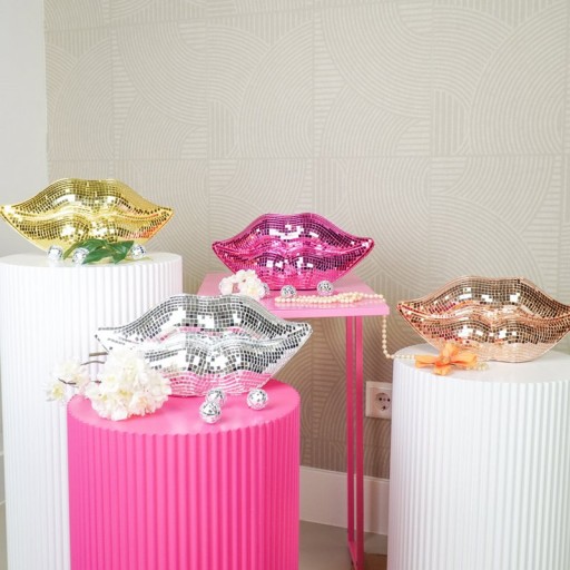 Ornament - Disco- Lips - Glass - Silver - 29x10x13,5cm