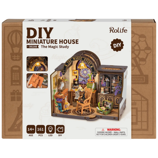 DIY Huisje the Magic Study with LED lighting, Robotime, DG166, 21x13x19cm