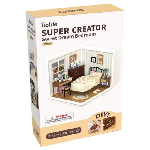 DIY Huisje Super Creator Sweet Dream Bedroom, Robotime, DW009, 16,3x16,3x15,2cm