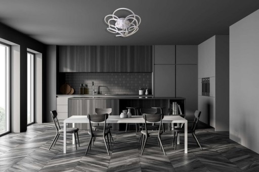 LED ceiling lamp "Rizado" Ø: 57cm made of metal in satin nickel and plastic, with firmly built-in LEDs, lighting for living rooms and office.