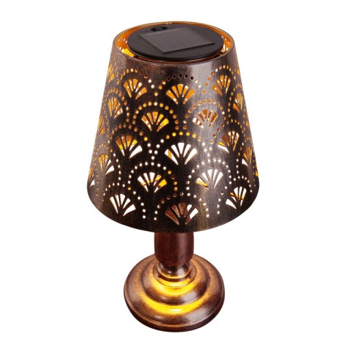 LED Solartischleuchte "ELSA" - Außen Tischleuchte aus Metall in Altmessing, mit integrierten LEDs