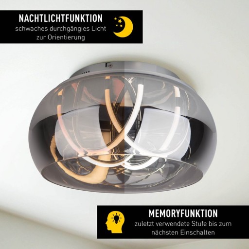LED ceiling light "Malou" Ø 45 cm, 23.5 cm high, made of metal, smoke glass, integrated LEDs, warm white