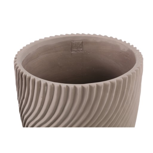 Lianna Beige Cement Round Pot Line Pattern L