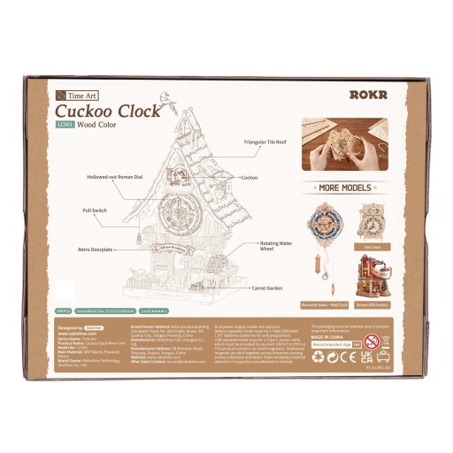 Robotime, 3D Houten Puzzel, Cuckoo Clock (Wood colour), LC901, 21x17x34 cm