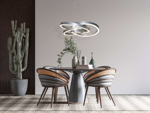 Smart Home LED pendant light "Divora" Ø 58cm, ceiling lamp made of metal, aluminum brushed and white plastic, with many functions, firmly built -in LEDs, lighting for living room, dining room office or hallway