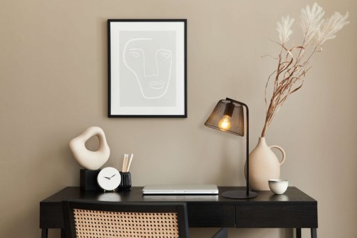 Table lamp "Korie", metal table lamp in black, with E27 socket, 50 cm high, for living area and office.