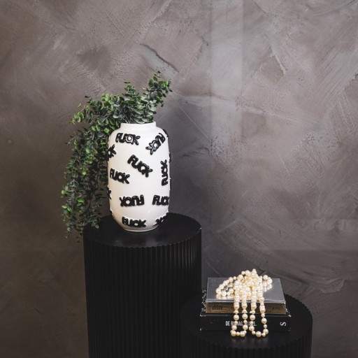 Vase - 'FUCK' - Ceramics - White/Black - 17x17x27cm