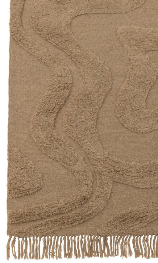 J-Line Carpet Tufted Curves/Fringes Wool Beige