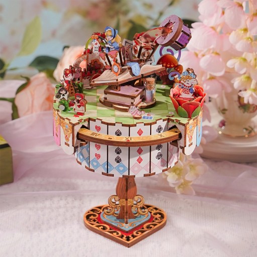 Muziekdoosje DIY 3D Houten Alice's Tea Party Tone-Cheer, TQ073, 13,7x13,2x20,9cm