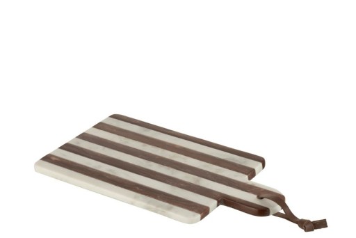 J-Line Rechteckiges Gestreiftes Marmor-Schneidebrett | Stein | Weiß/Braun (45x17x2 cm)