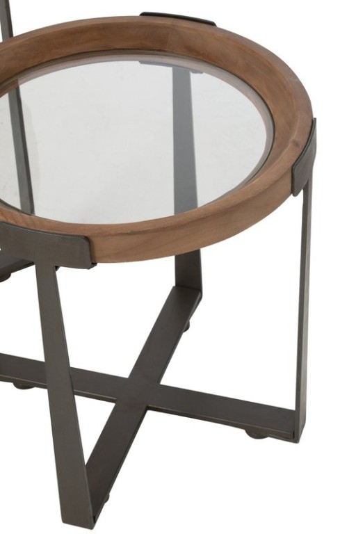 J-Line Set of 2 Coffee Table Mine Glass/Fir Wood Natural/Black