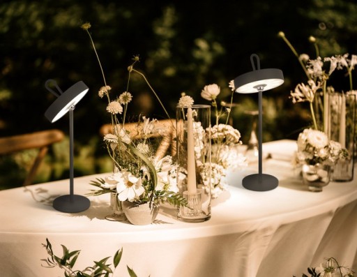 LED battery table lamp magnetic "Ella" for outside and inside, made of metal and plastic in gray, 35 cm high