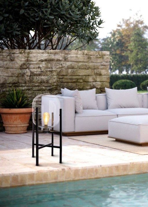 LED socket light "Lora" height 58 cm, made of metal and glass, made of black metal and clear glass, for inside and outside