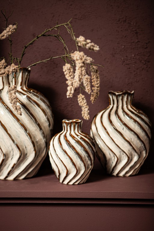 Marel White Round Ceramic Vase Swirl Lines L