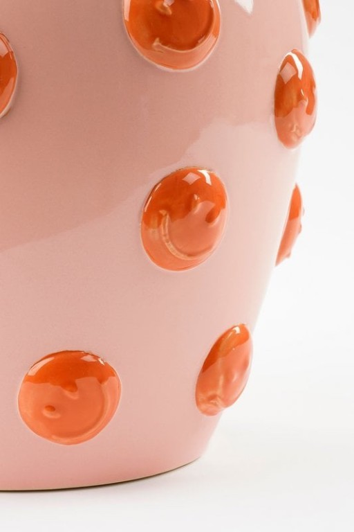 Smiley Vase - H33 x Ø30 cm - Ceramic - Light pink, Orange