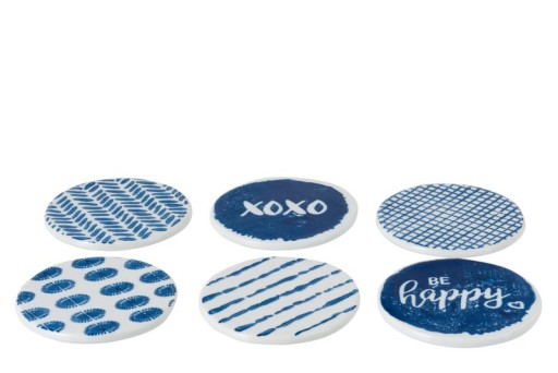 J-Line coaster Print - porcelain - blue/white - 6 pieces