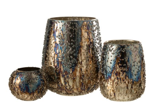 J-Line lantern Lise - glass - brown/gold - large