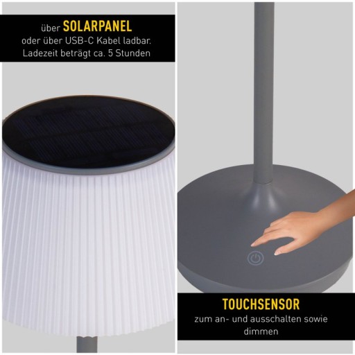 LED Leuchte "EMMI" für Außen und Innen, Tischlampe aus Metall und Kunststoff , mit fest verbauten LEDs, LED Tischlampe für Balkon, Terrasse, Garten, Wohnzimmer, Wintergarten, ca. 38 cm hoch