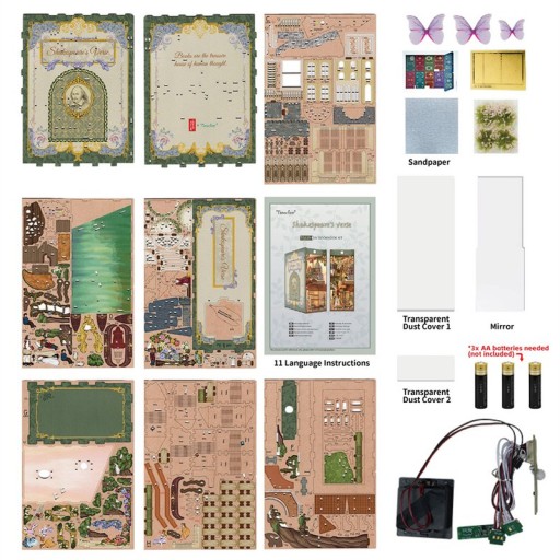 DIY Book Nook Bookend Shakespear's Fresh Including Dust cover, Tone-Cheer, TQ129, 18 x 9.8 x 24.5 cm4