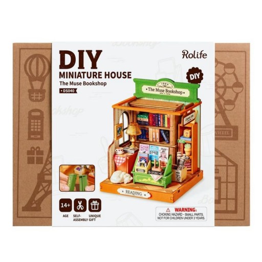 Robotime, DIY Huisje, The Muse Bookshop, DS040, 9,8x9,6x11,9cm