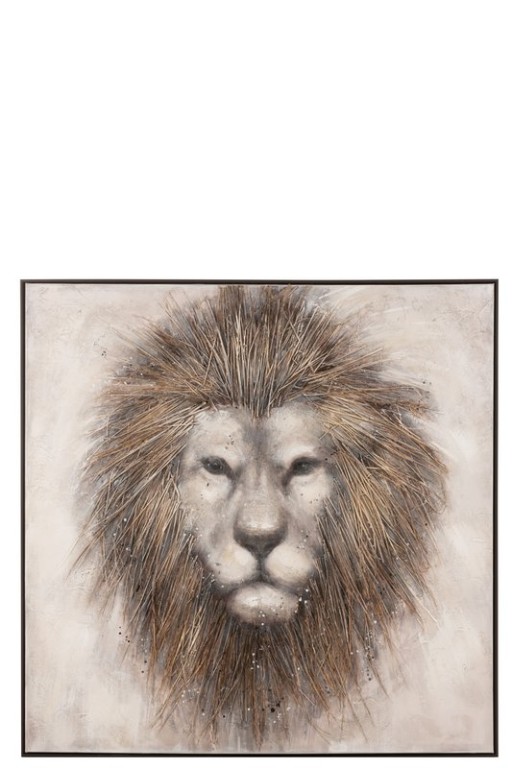 J-Line Painting Lion Canvas/Wood Brown
