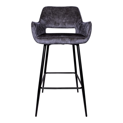 Fallon Velvet Anthracite Bar Stool Black Metal Leg