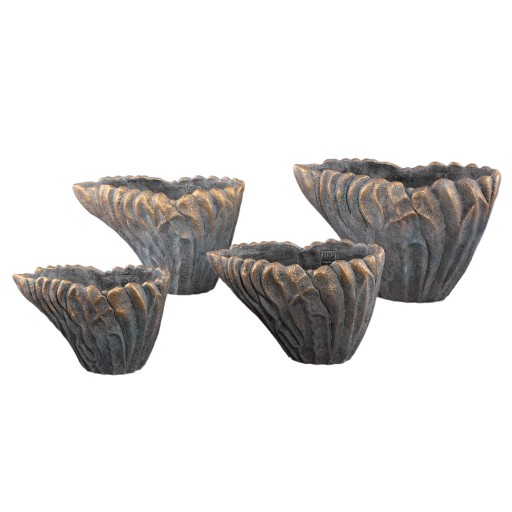 Vakas Grey Cement Oval Wavy Vase W Gold Border XL