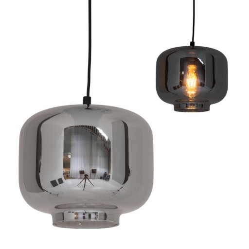 Pendant lamp "Vaso", retro, hanging lamp, metal and smoke glass in anthracite, E27 socket, for dining room, living room, hallway or office, with an Øvon 25 cm
