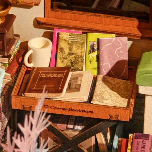 Robotime, DIY Huisje Corner Bookstore met LED verlichting, DG164, 25x16,7x18cm