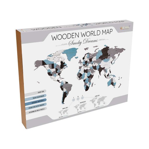 Eco Wood Art (EWA) Houten Wandpuzzel Wereldkaart Smoky Dreams, Size M, 2673,144x79x1,2cm