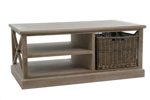 J -Line Coffee Table Rectangle - 2 sliders and 1 basket - Wood - Gray