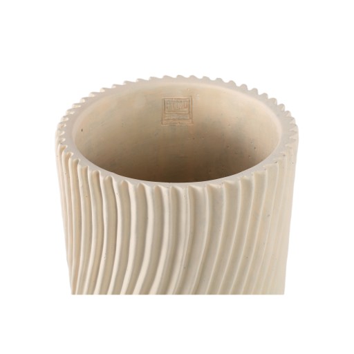 Lianna Cream Cement Round Vase Line Pattern L