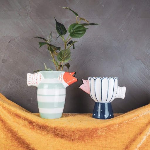 Vaas - visdolomiet -BLUE/WIT/PINK -21X13.5X18CM