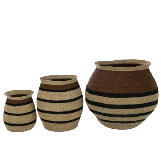 J-Line Set Van 3 Manden Rond Gestreept Marie Zeegras Bruin Zwart