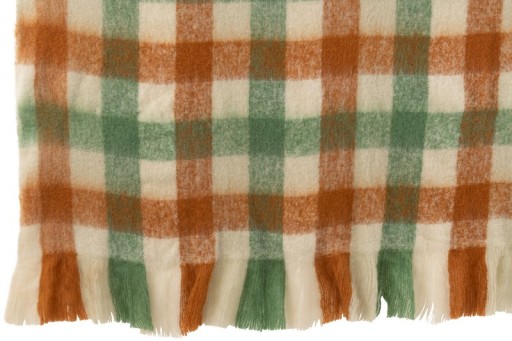 J-Line Plaid Ruitjes+Franjes Acryl Wit/Groen/Bruin