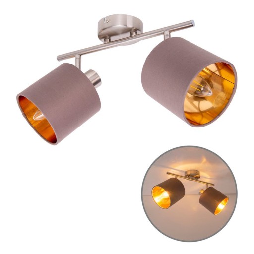 2-seater wall and ceiling lamp "Maron" made of metal-satin-matt with fabric umbrellas in brown, with E14 socket, lamp for living room, dining room, hallway and office, 46 x 12 cm