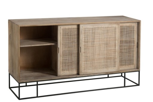 J-Line Woven Reed cabinet - 3 sliding doors - wood/metal - natural