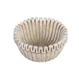 Raffay Cream Cement Round Pot Ribbed Lines Low L