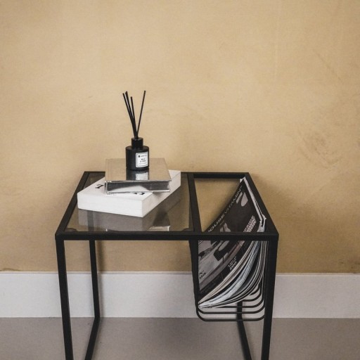 Side table- Glass Table Top with metal Storage Rack 40x40x40