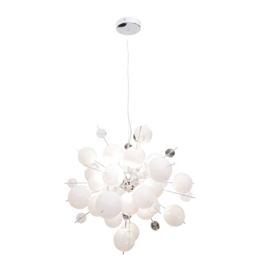 Pendant lamp "explosion" white made of metal and glass, G9 versions, for dining room, living room, hallway or office, hanging lamp Øca 65 cm