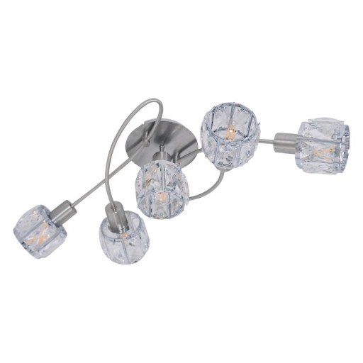 5-LED ceiling light "Josefa", metal ceiling lamp and glass in stainless steel look, with E14 version Filament Lamps included, for living room, dining room, hallway or hallway 61 x 36 x 21 cm