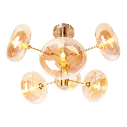 Deckenleuchte "ORION" Ø ca. 53 cm amber, aus messingfarbenem Metall und Glas in amber, G9-Sockel, Beleuchtung für Wohnzimmer, Esszimmer oder Büro.